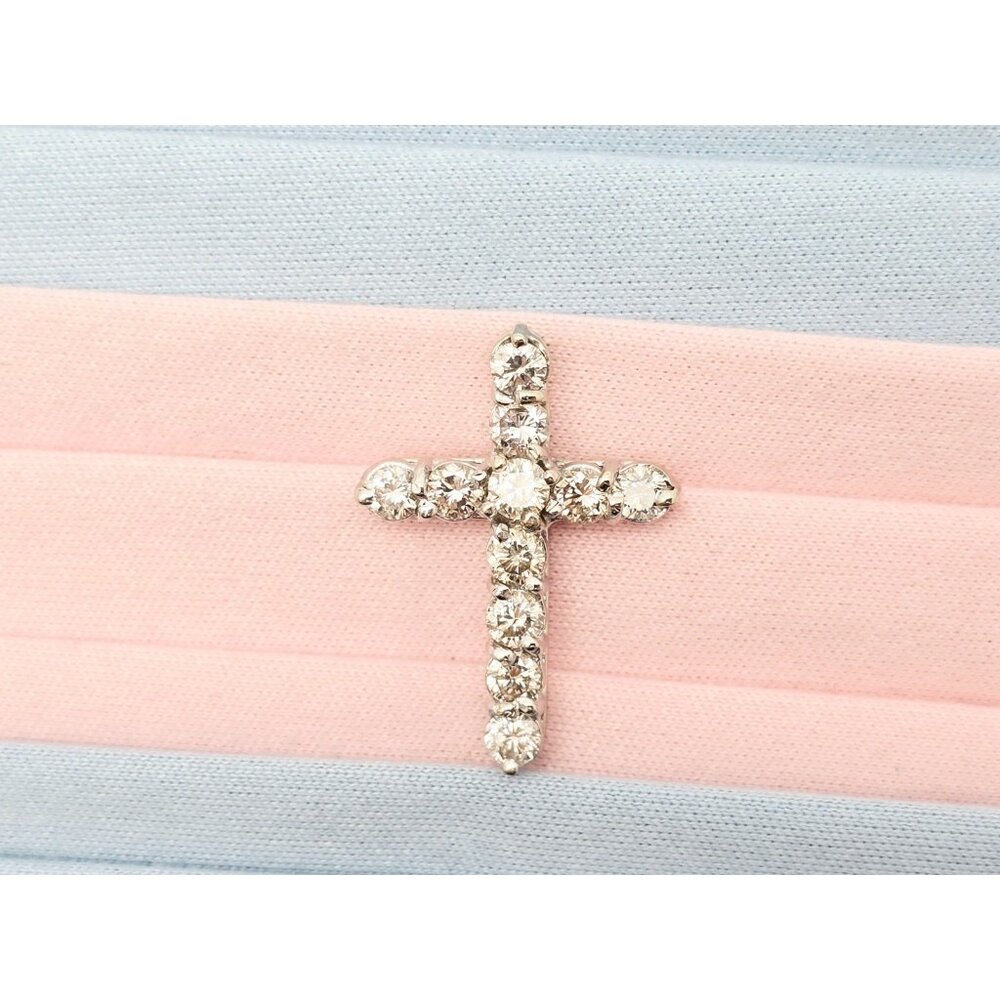 Beautiful 14K Karat Solid White Gold Brilliant White Diamond Cross Pendant Charm